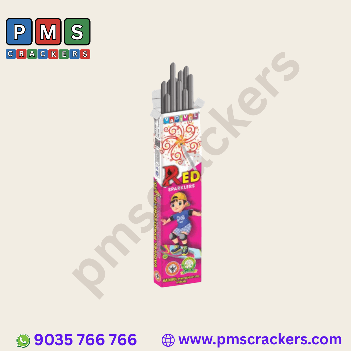 7 Cm Red Sparklers – 10 Pcs Box | Vadivel Fireworks | PMS Crackers
